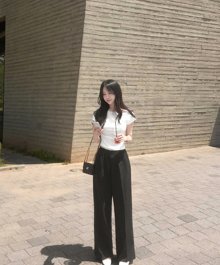 【丈別】ピンタックワイドスラックスパンツ BLACK