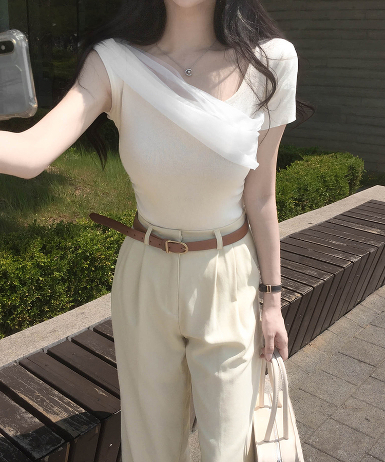 【丈別】ピンタックワイドスラックスパンツ BEIGE