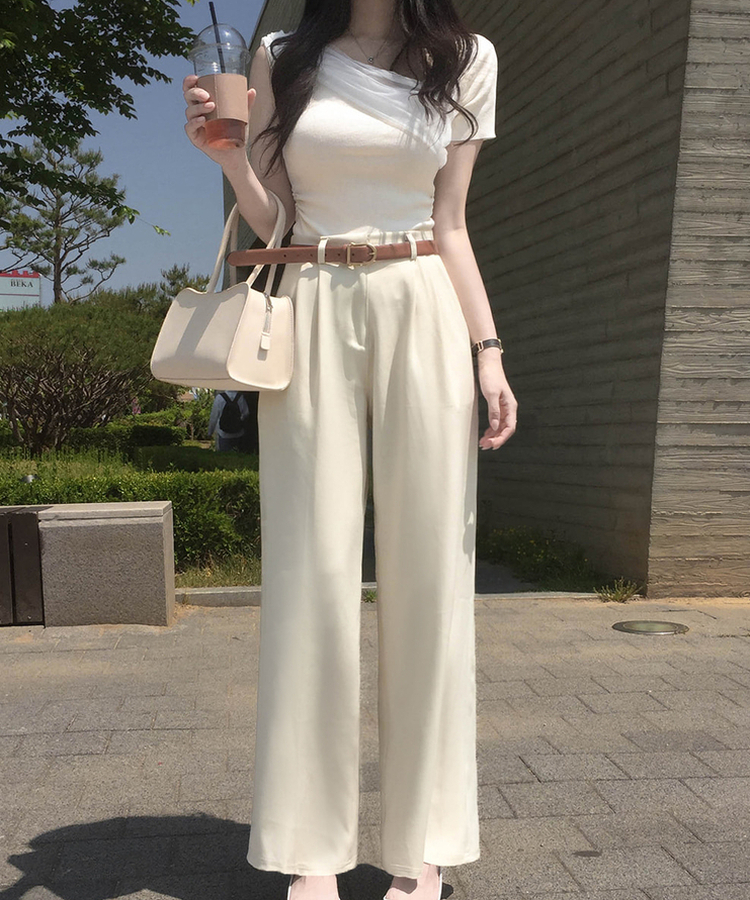 【丈別】ピンタックワイドスラックスパンツ BEIGE
