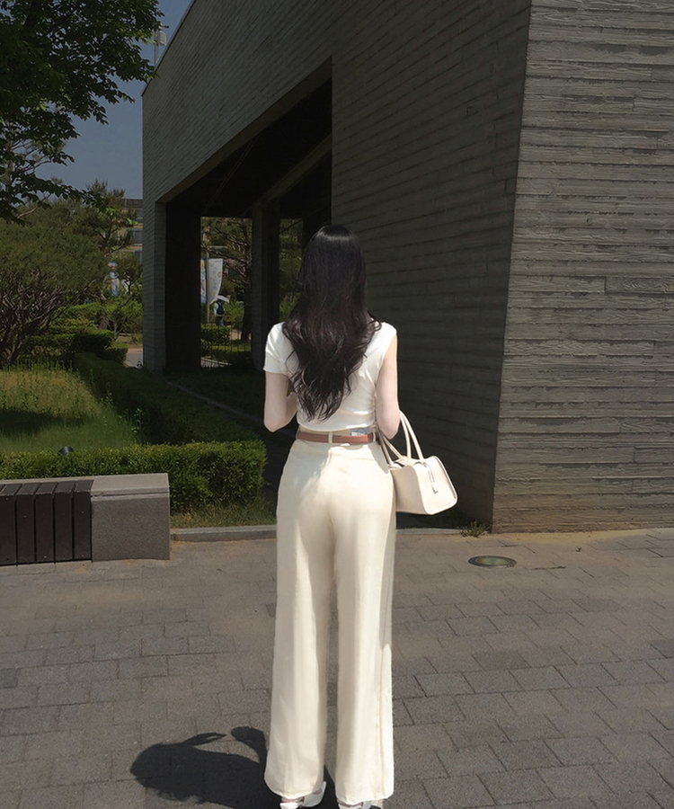 【丈別】ピンタックワイドスラックスパンツ BEIGE