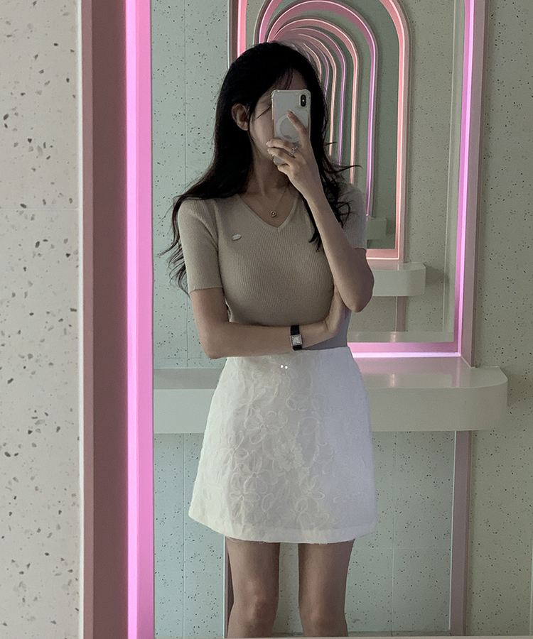ペンダントVネックサマーニット(5color) BEIGE
