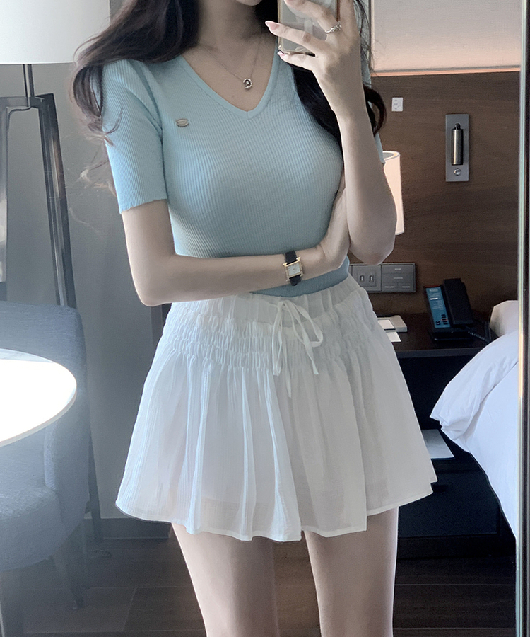 ペンダントVネックサマーニット(5color) SKY BLUE
