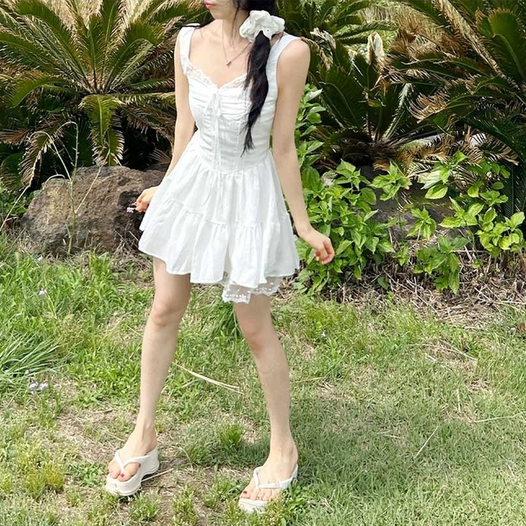 M me eme コットンレースリボンキャミミニワンピース WHITE M me eme コットンレースリボンキャミミニワンピース WHITE Cotton