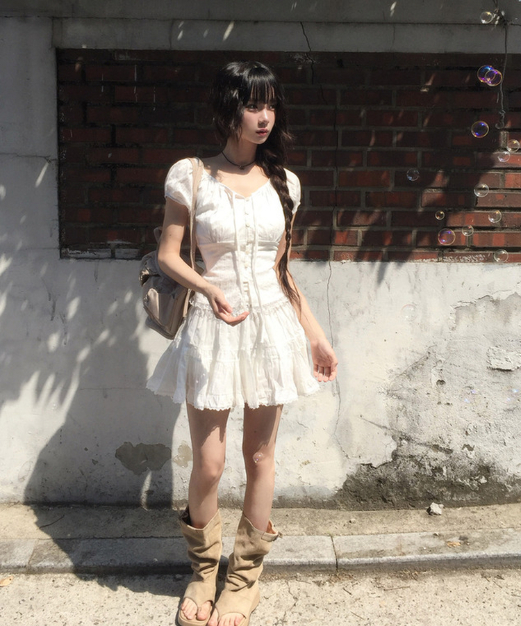 レースシャーリングパフブラウス IVORY