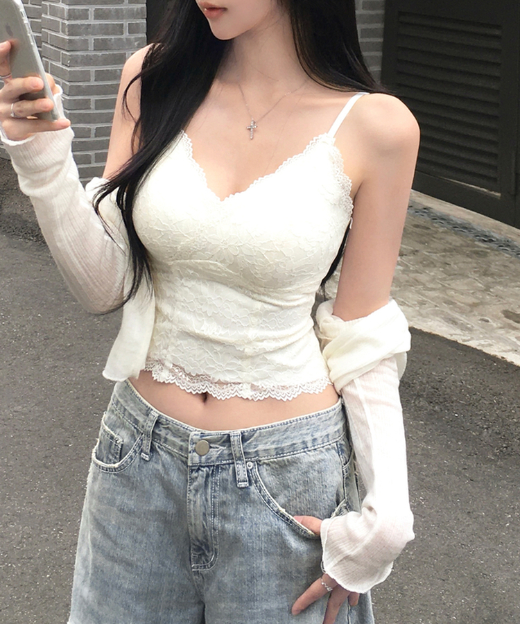 렌키 레이스 캡내장 끈 나시 슬리브리스 민소매 이너 끈조절 레이어드 코디필수템 란제리코어 데일리 데이트룩 꾸꾸꾸 여름신상여름나시 아이보리