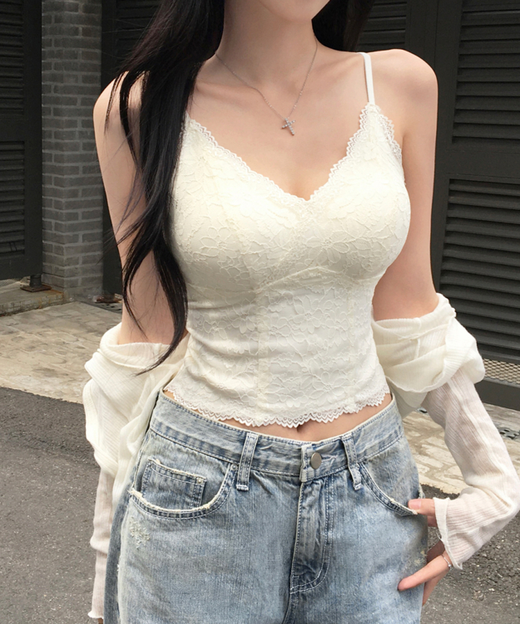 렌키 레이스 캡내장 끈 나시 슬리브리스 민소매 이너 끈조절 레이어드 코디필수템 란제리코어 데일리 데이트룩 꾸꾸꾸 여름신상여름나시 아이보리