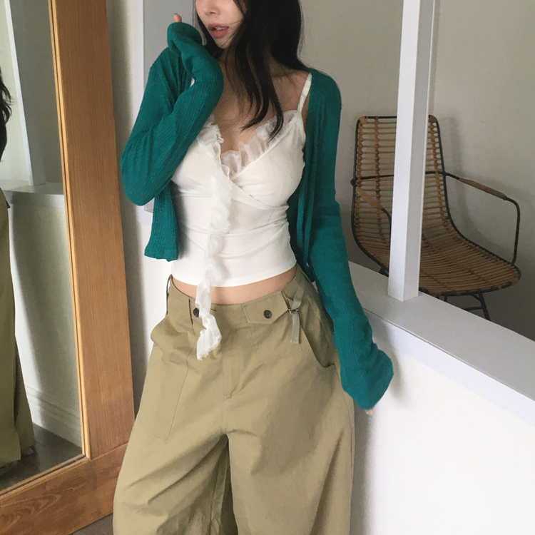 クールタッチオープンクロップカーディガン TEAL