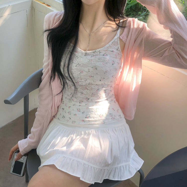 小花柄レースシアーキャミソール IVORY