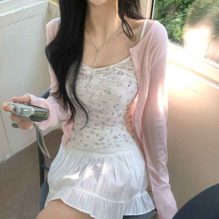 小花柄レースシアーキャミソール IVORY