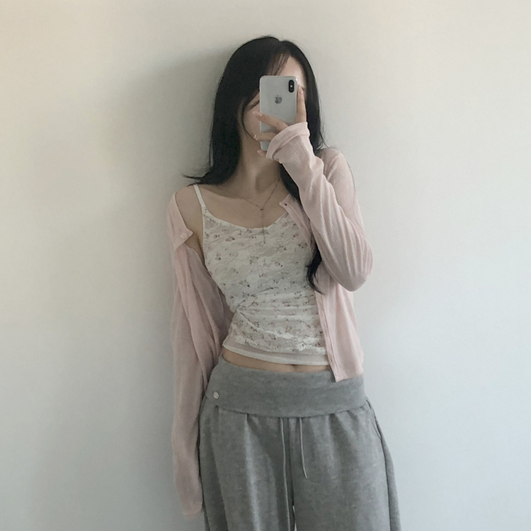小花柄レースシアーキャミソール IVORY