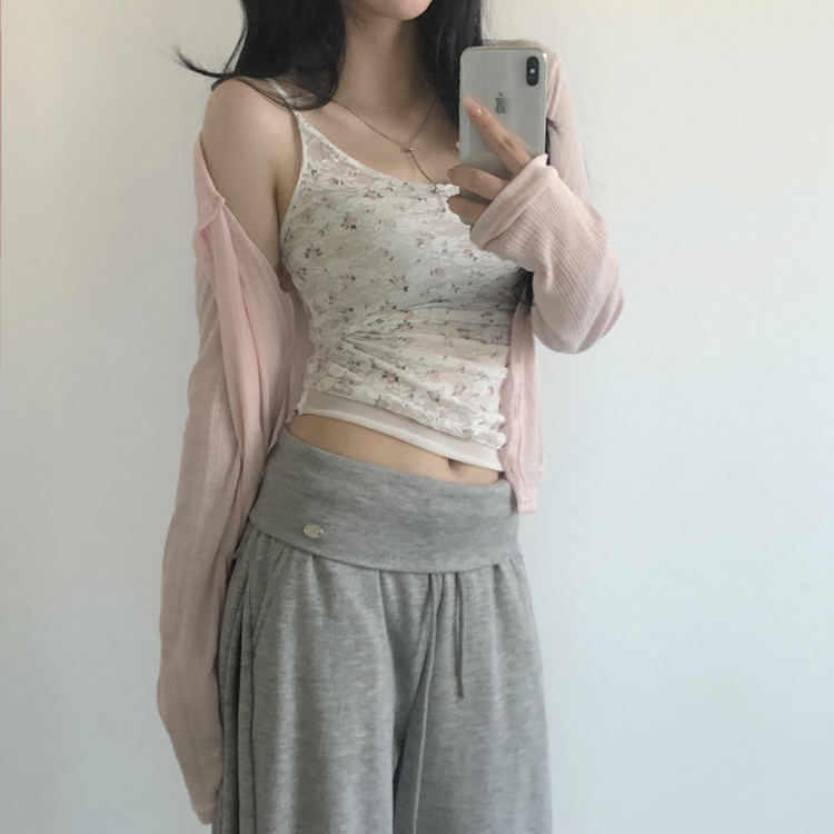 小花柄レースシアーキャミソール IVORY