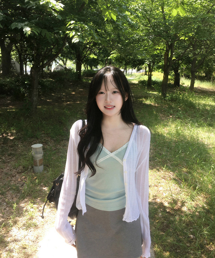 シースルーレース長袖カーディガン(5color) IVORY