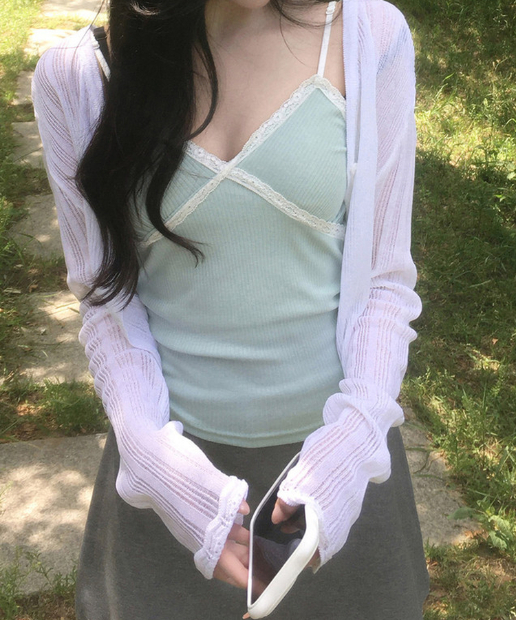 シースルーレース長袖カーディガン(5color) IVORY