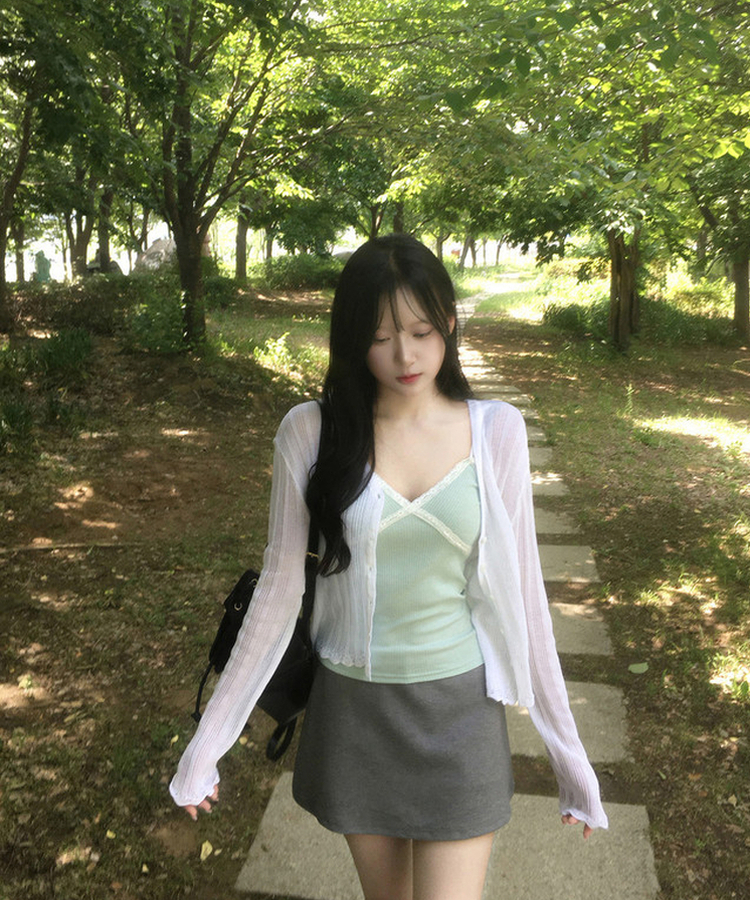 シースルーレース長袖カーディガン(5color) IVORY