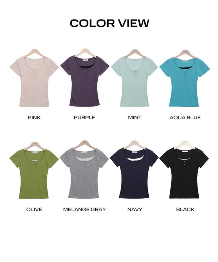 レイヤードヘンリーネック半袖Tシャツ(8color)