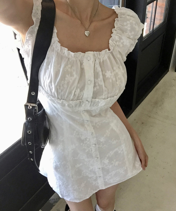 フラワーパンチングオフショルミニワンピース WHITE