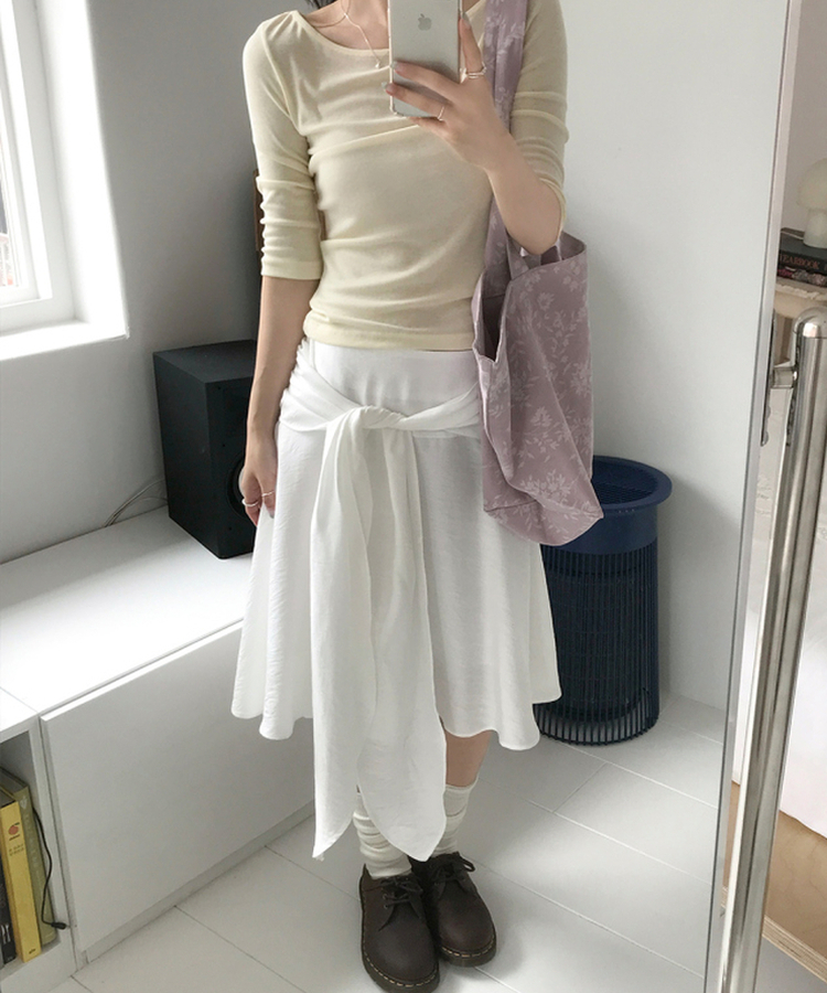 リボンフレアミディスカート IVORY