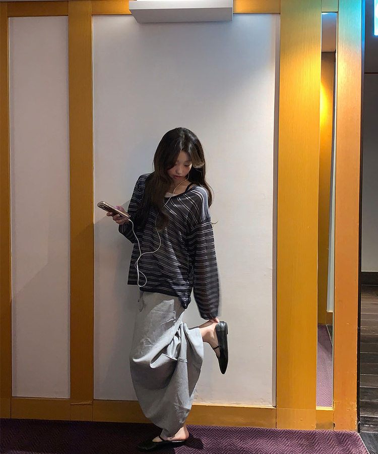 ストラップロングマキシスカート GRAY