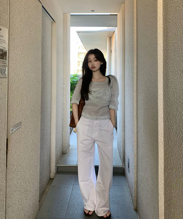 ベーシックストレートコットンパンツ WHITE