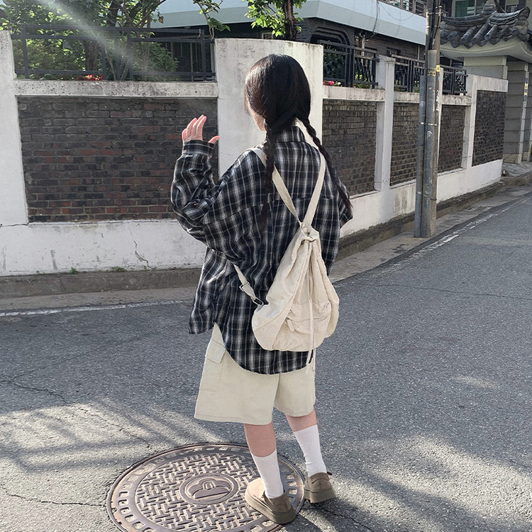 シアーオーバーサイズチェック長袖シャツ BLACK