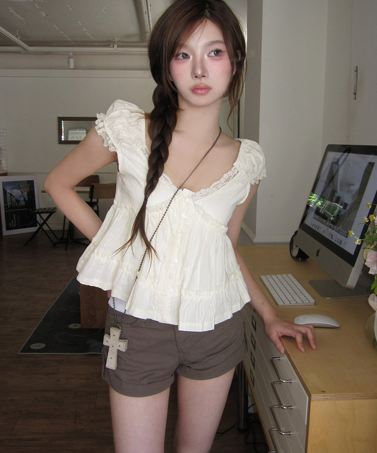 ヴィンテージロールアップショートパンツ KHAKI
