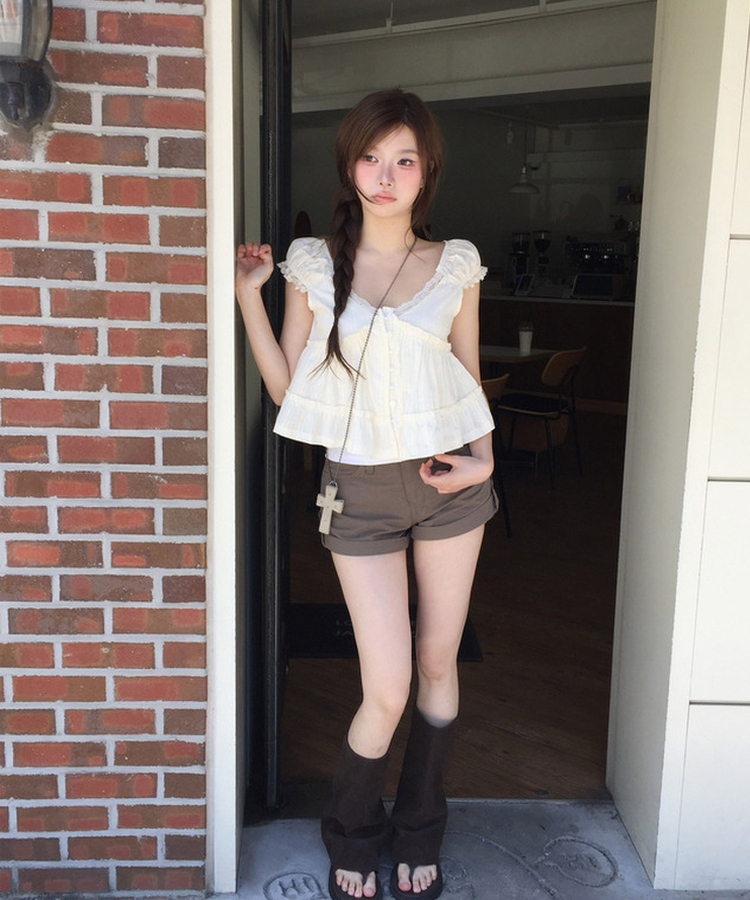 ヴィンテージロールアップショートパンツ KHAKI