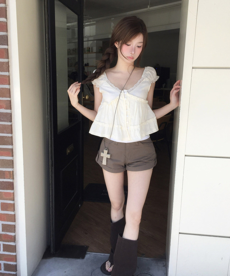 ヴィンテージロールアップショートパンツ KHAKI