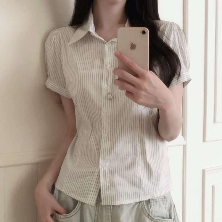 ストライプ半袖シャツ WHITE