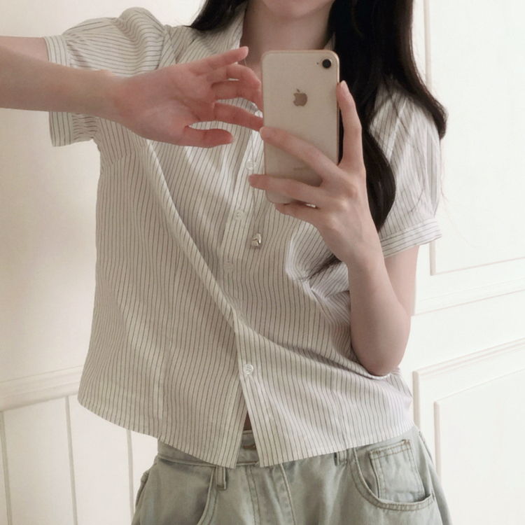 ストライプ半袖シャツ WHITE