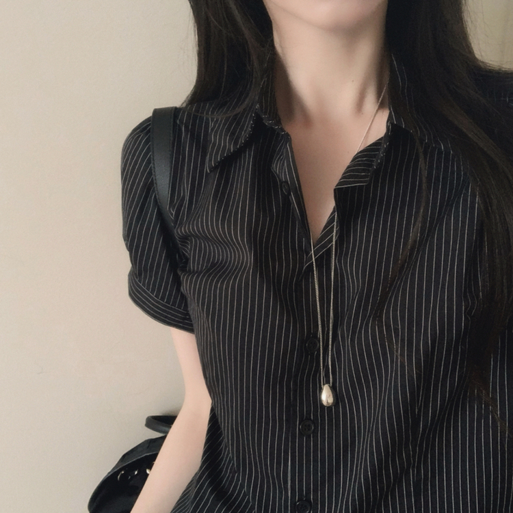 ストライプ半袖シャツ BLACK
