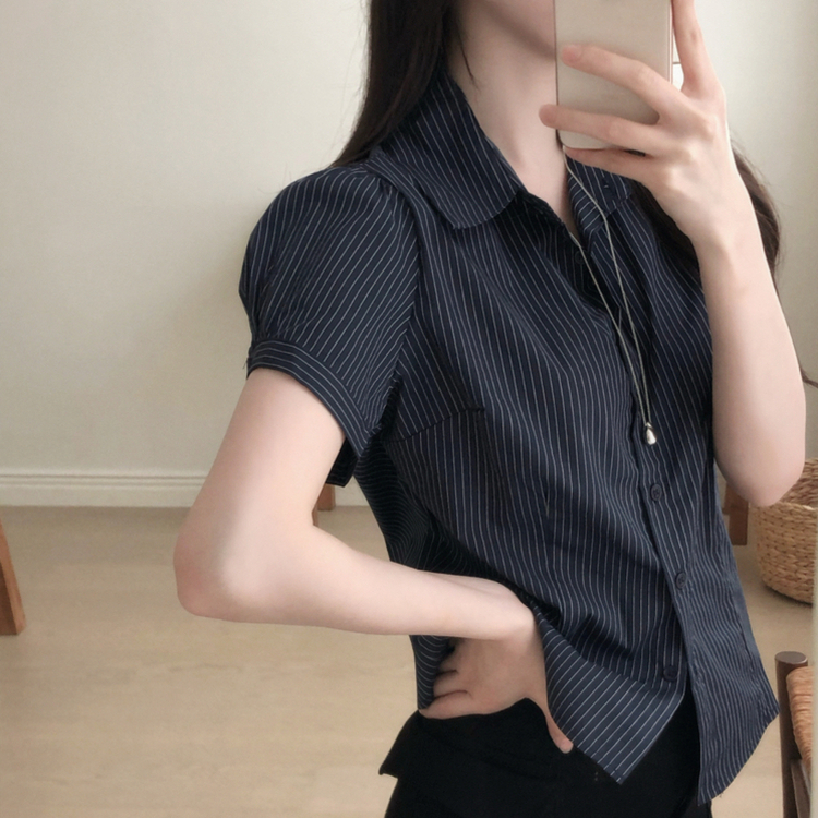 ストライプ半袖シャツ NAVY