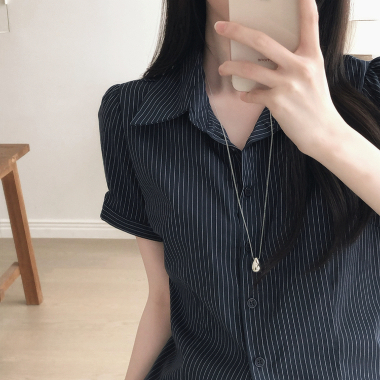 ストライプ半袖シャツ NAVY