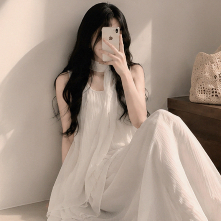 【SET】【タイ付き】アシメブラウス＋キャミロングワンピース IVORY