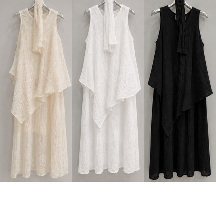 【SET】【タイ付き】アシメブラウス＋キャミロングワンピース