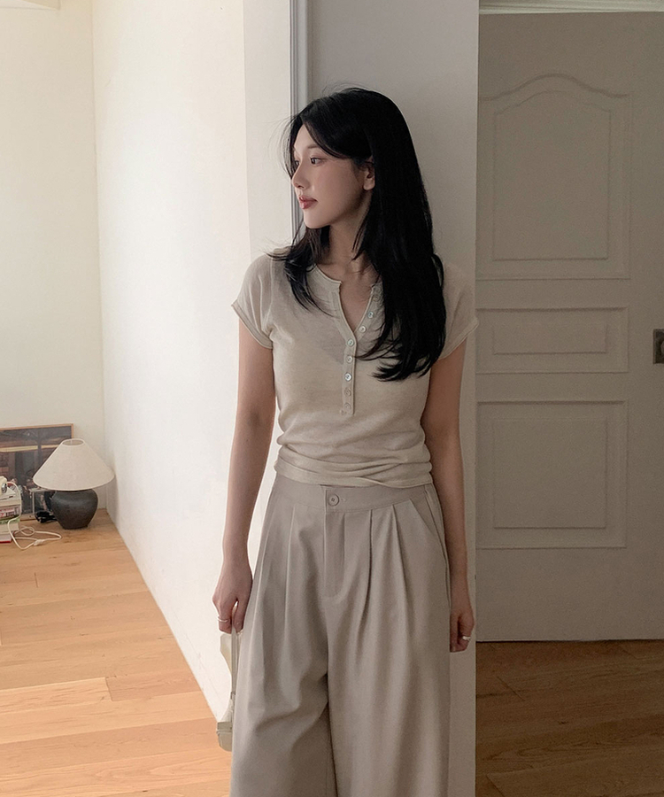 ピンタックワイドスラックスパンツ LIGHT BEIGE