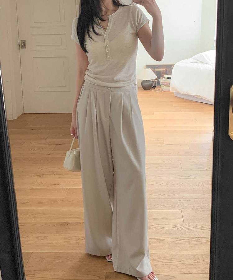 ピンタックワイドスラックスパンツ LIGHT BEIGE