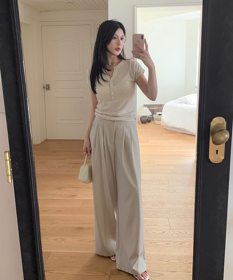ピンタックワイドスラックスパンツ LIGHT BEIGE
