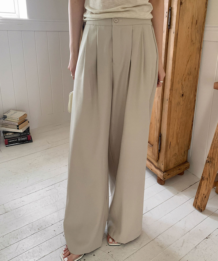 ピンタックワイドスラックスパンツ LIGHT BEIGE