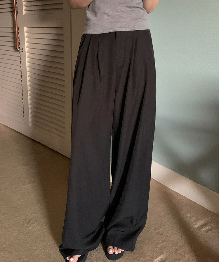 ピンタックワイドスラックスパンツ BLACK