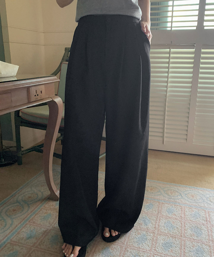 ピンタックワイドスラックスパンツ BLACK