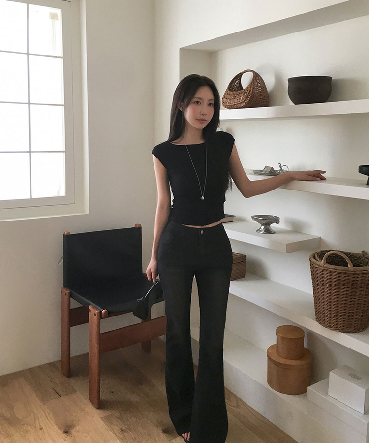 【丈別】ローライズブーツカットデニムパンツ BLACK DENIM