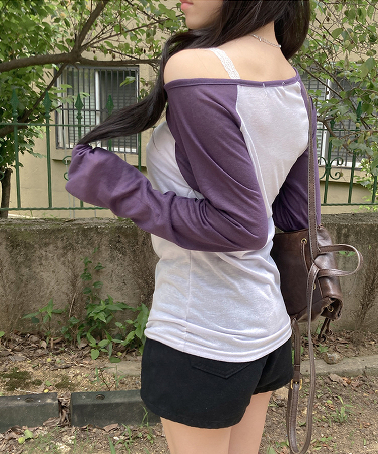 シアーラグランルーズ長袖Tシャツ(5color) PURPLE