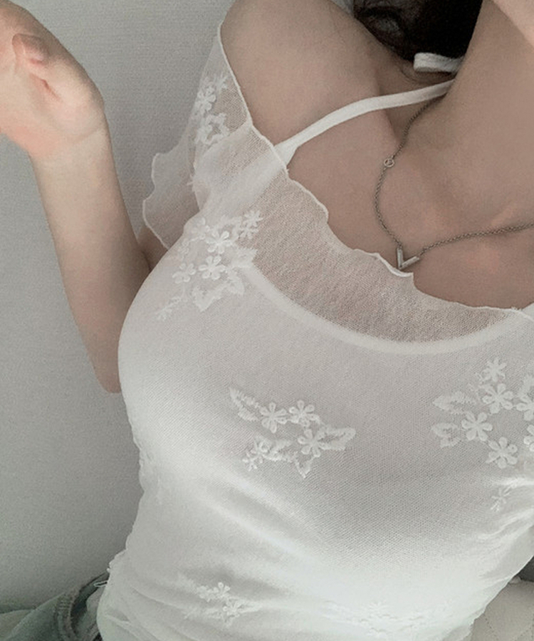 【SET】ホルターキャミソール＋レースフラワーブラウス IVORY