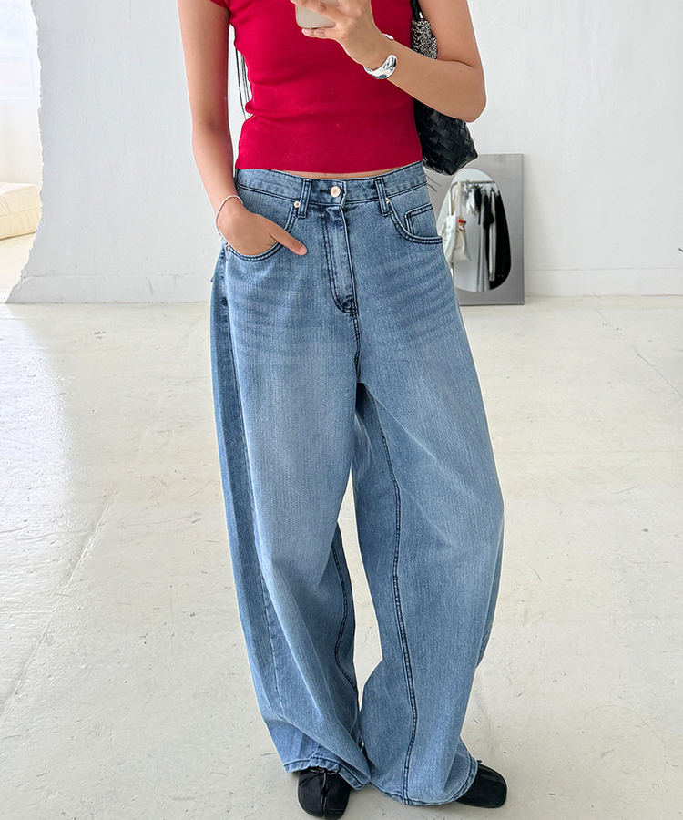 カーブバルーンワイドデニムパンツ DEEP DENIM