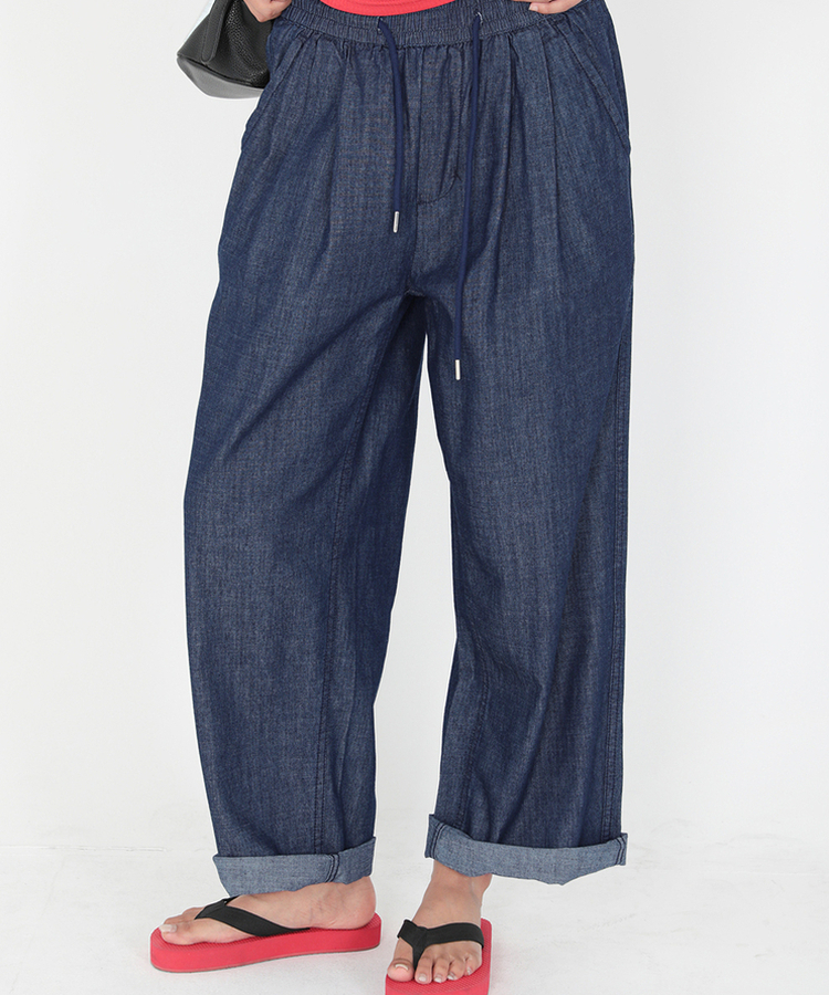 【丈別】クールタッチピンタックワイドパンツ NAVY DENIM