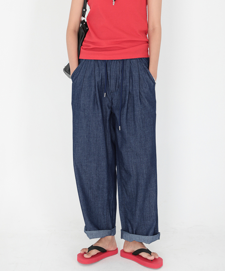 【丈別】クールタッチピンタックワイドパンツ NAVY DENIM