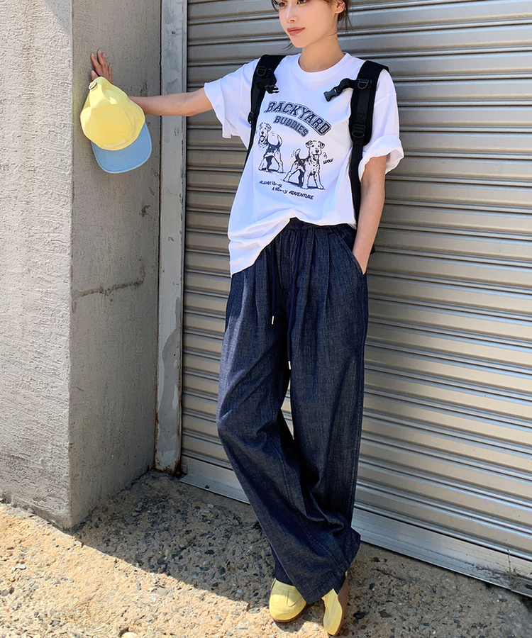 【丈別】クールタッチピンタックワイドパンツ NAVY DENIM
