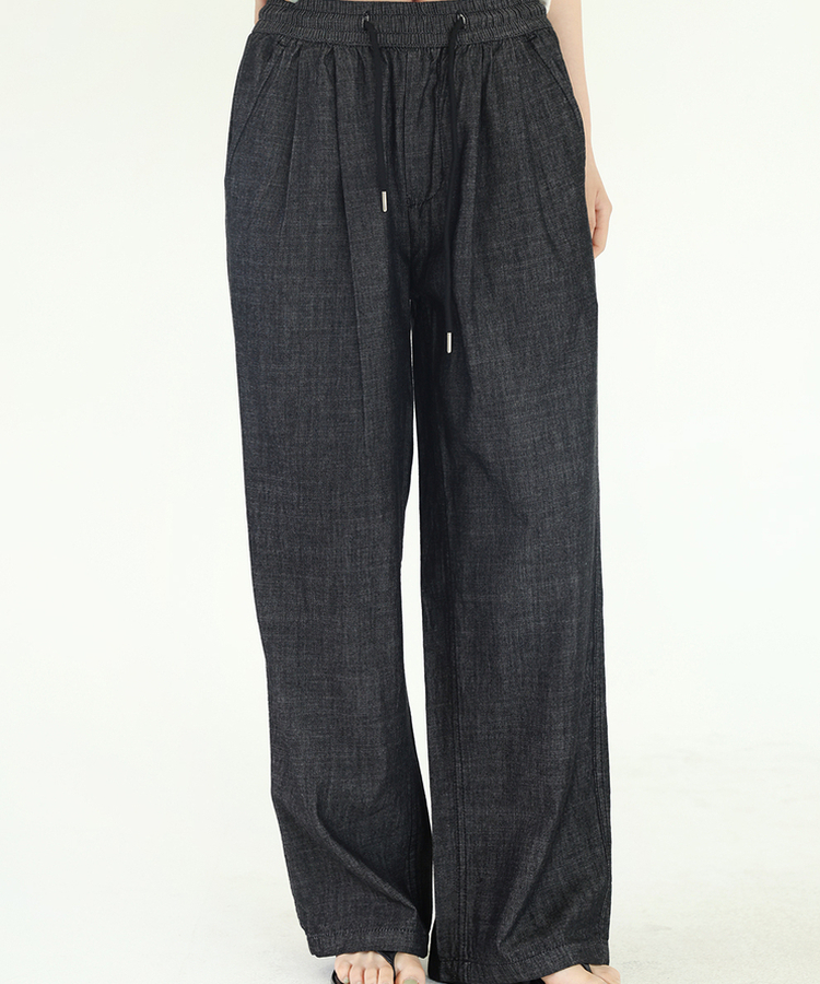 【丈別】クールタッチピンタックワイドパンツ BLACK DENIM