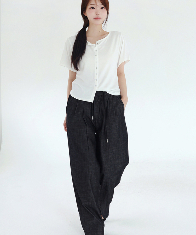 【丈別】クールタッチピンタックワイドパンツ BLACK DENIM