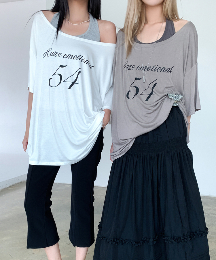 オフショルダーレタリングTシャツ(6color) MOCHA